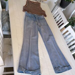 Sears Vintage 1970s boys bell bottom pants size 14 waist 27 brushed denim